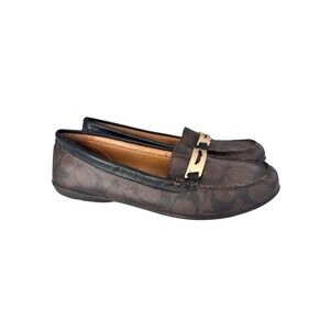 Coach Olympia Pebble Grain Flats Leather Loafers  Womens 6.5 Brown Shoe